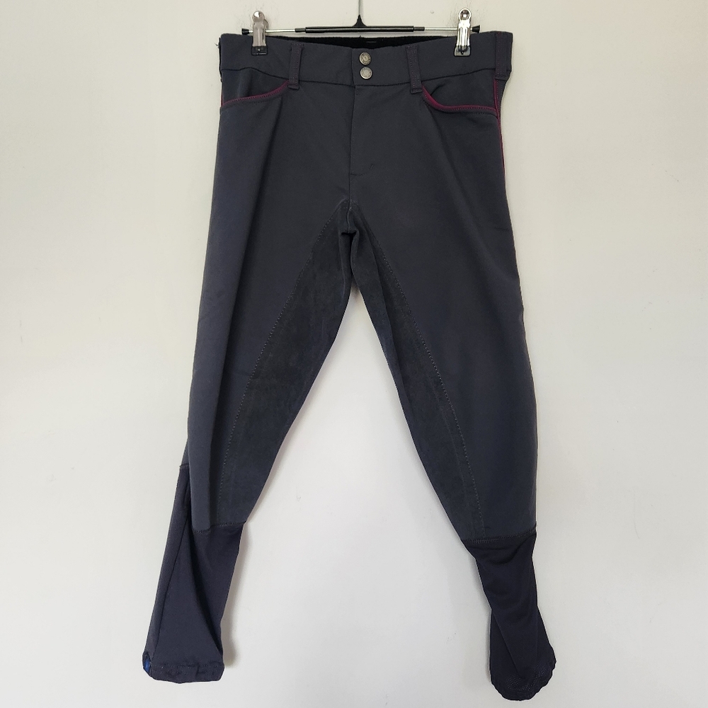 Irideon Horse Riding Pants Equestrian Grey w/ Pink Trim Made In USA Size 28